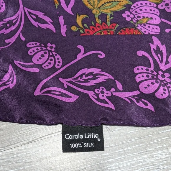 Carol Little 100% Silk Scarf Square 31x30 Purple Floral - Picture 8 of 12